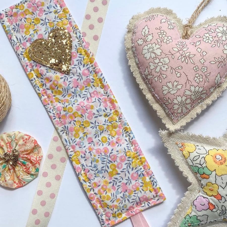 Liberty glitter bookmark, fabric bookmark, book lover gift