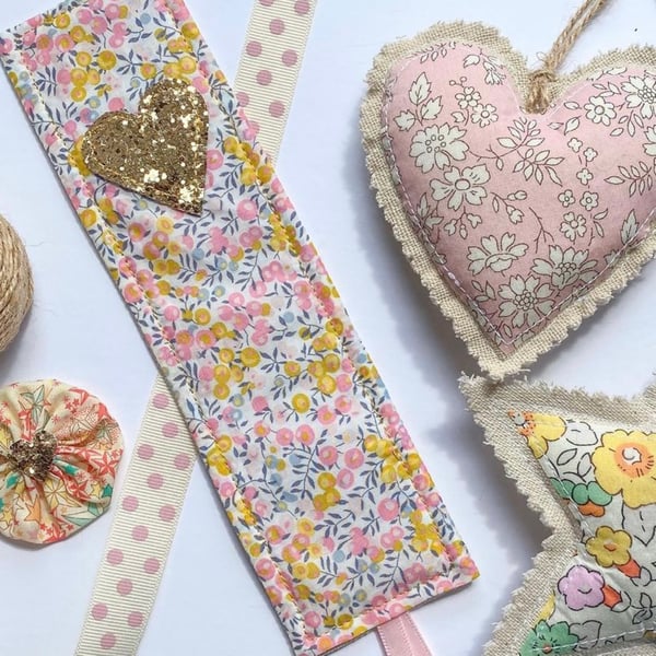 Liberty glitter bookmark, fabric bookmark, book lover gift