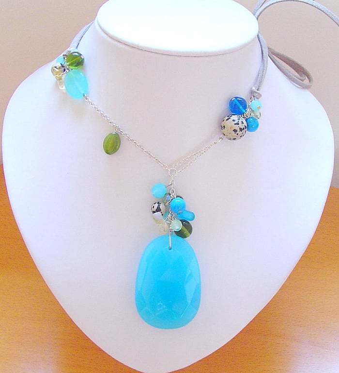 Limited Edition One Off Turquoise Agate with Dalmation Jasper Statement Necklace