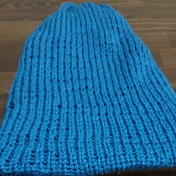 unisex adult 100% cashmere hand knitted royal blue beanie