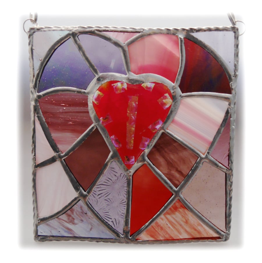 Patchwork Fused Heart Plaque Stained Glass Handmade Dichroic