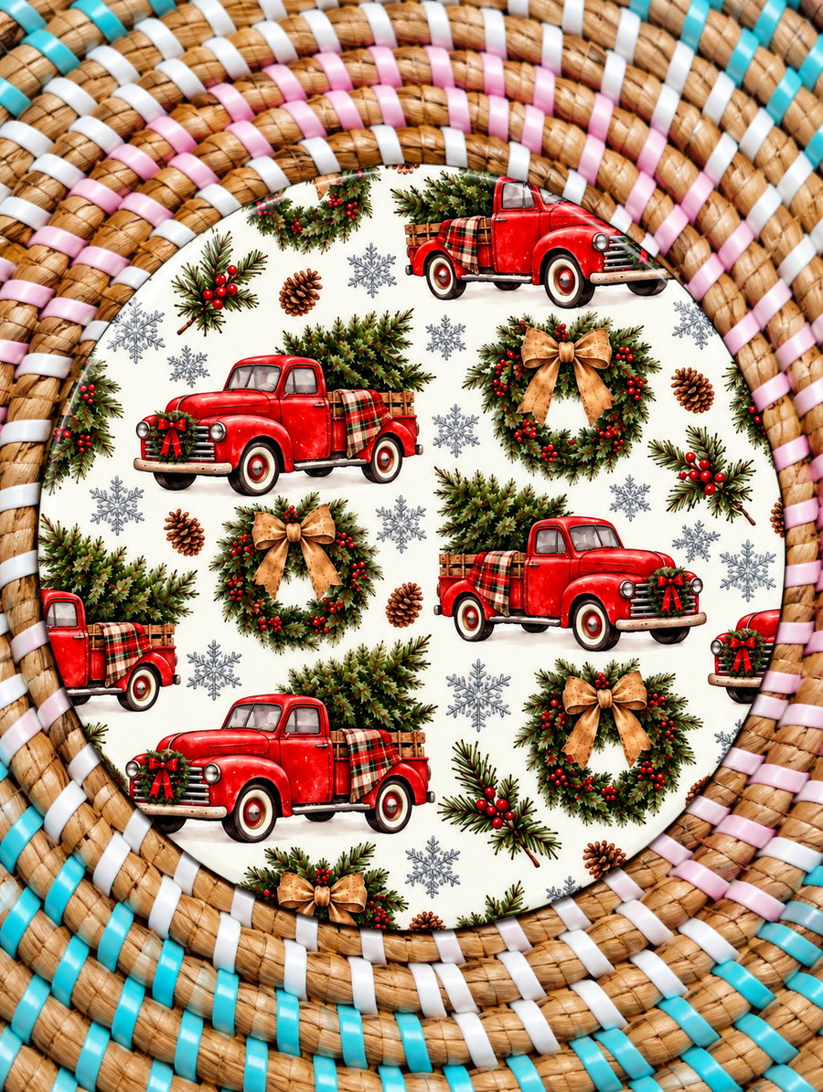 Vintage Red Christmas Truck Coaster – Festive Wooden Drinks Coaster ...