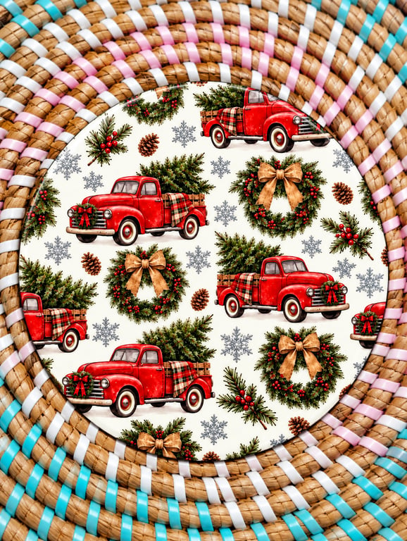 Vintage Red Christmas Truck Coaster – Festive Wooden Drinks Coaster Traditiona;