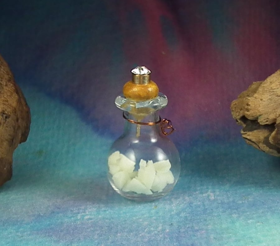 Magical glass bottle with glowing rocks OOAK Sculpt by Ann Galvin