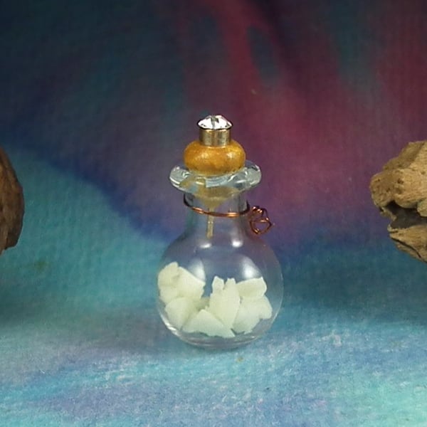 Magical glass bottle with glowing rocks OOAK Sculpt by Ann Galvin