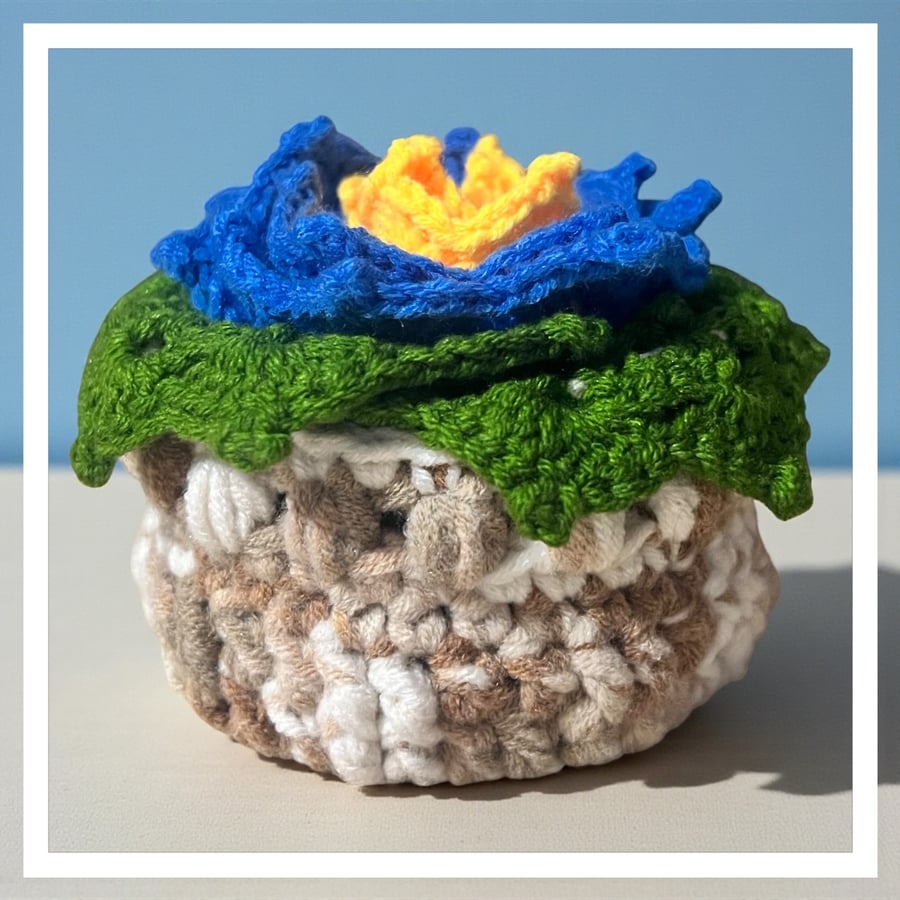 Handmade Crochet Flower Coasters Set of 6 with Basket