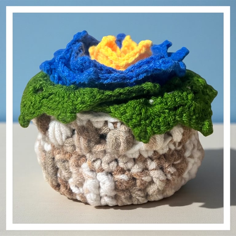 Handmade Crochet Flower Coasters Set of 6 with Basket