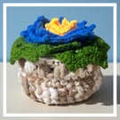 Handmade Crochet Flower Coasters Set of 6 with Basket