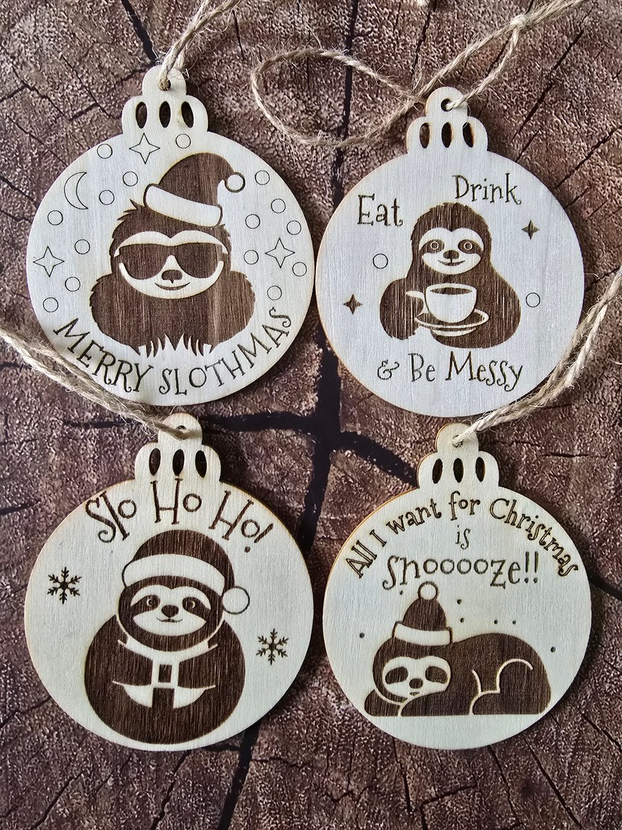 4 Original Sloth Wooden baubles to raise awareness ME-Chronic Fatigue Syndrome