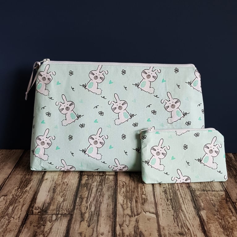 Cute Bunny Multi Purpose Zipper Bag with Matching Small Pouch