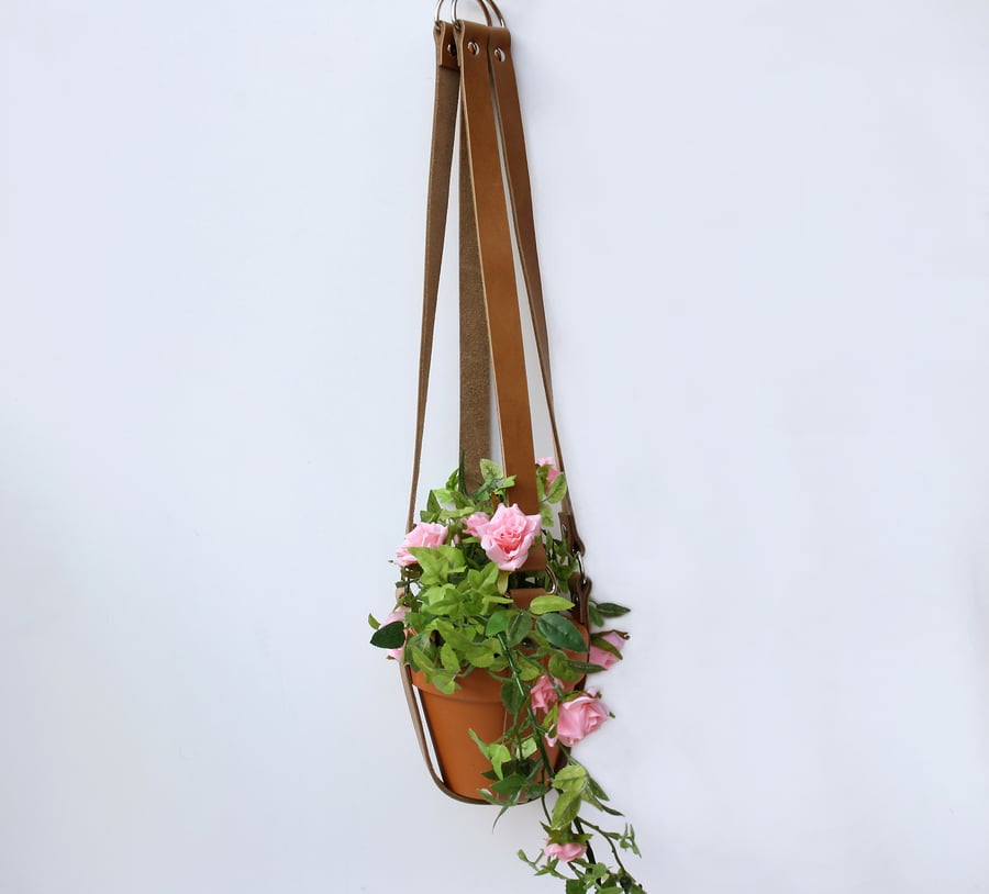 Leather Hanging Planter Indoor Hanging Planter with Terracotta Pot