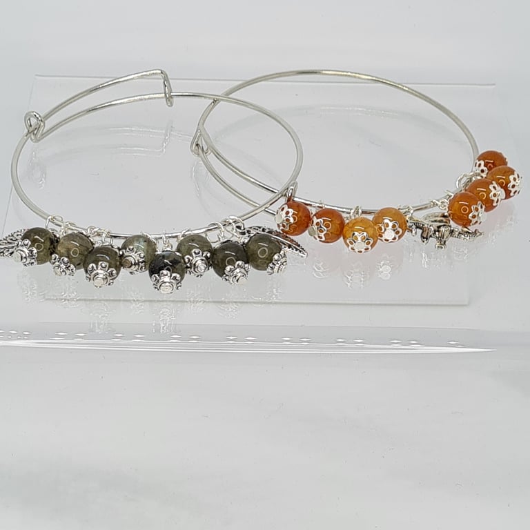 Adjustable Gemstone Bangles- Crackle Fire Agate- Dragons- Labradorite- BOHO Jewe