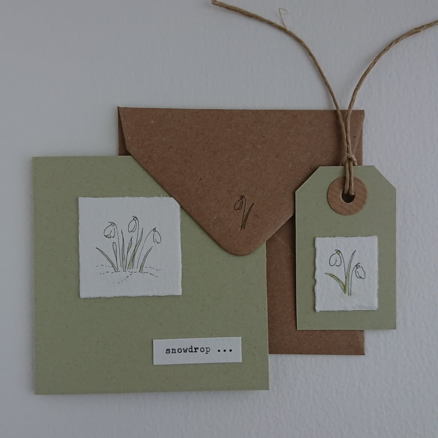 Card - Snowdrops - Original drawing - Recycled card and envelope