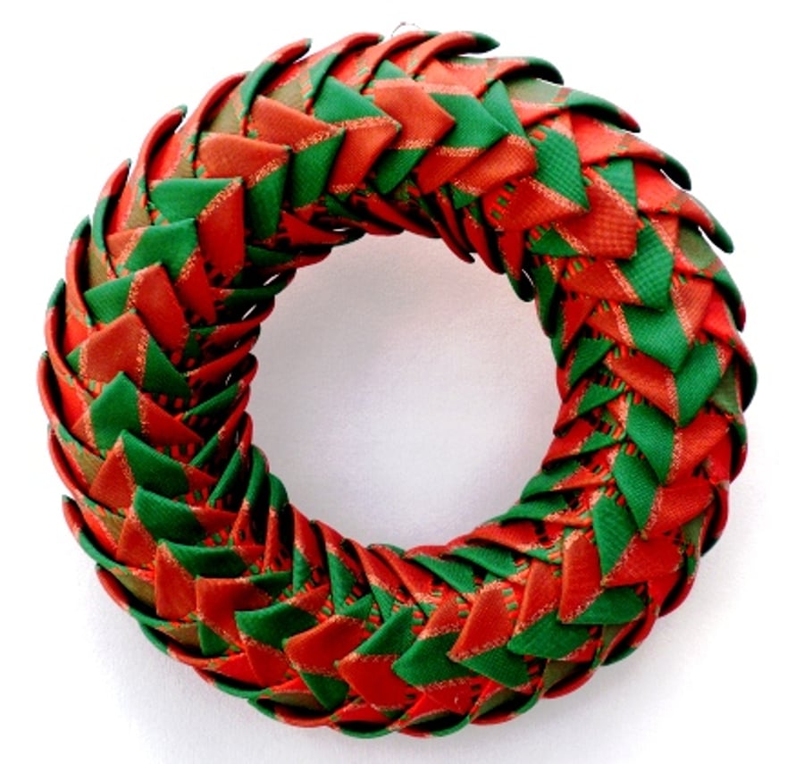 Christmas Ribbon Wreath, Hoop In Festive Fabric