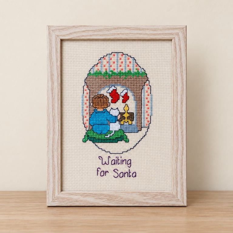 Waiting for Santa – Handmade Framed Christmas Cross Stitch