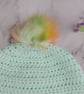 Matching Mum and Baby Crochet Hats, Pastel Green Pom Pom Beanie Set  - Image 3