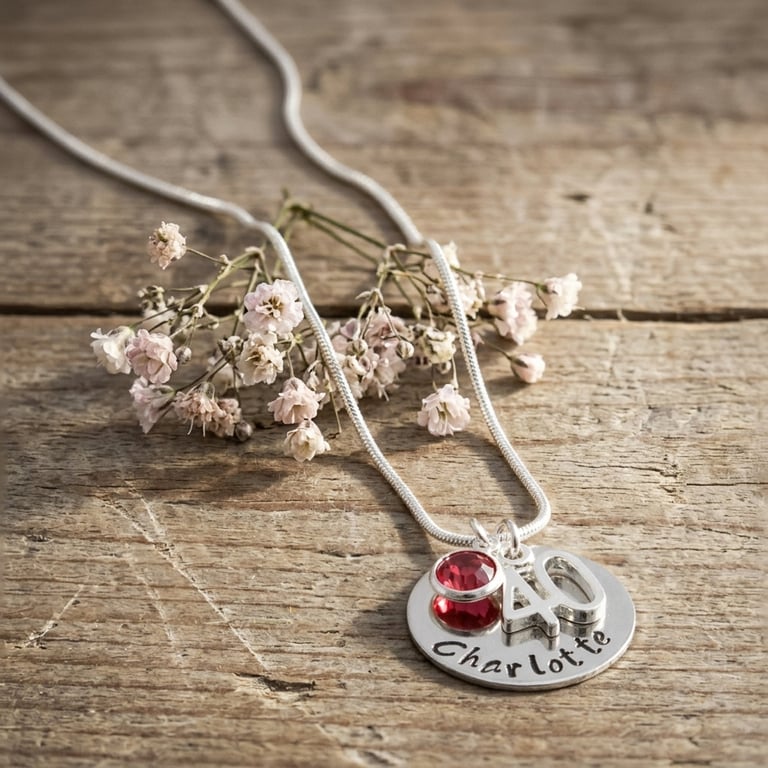 Personalised 40th Birthday Birthstone Necklace - Gift Boxed - Free Delivery