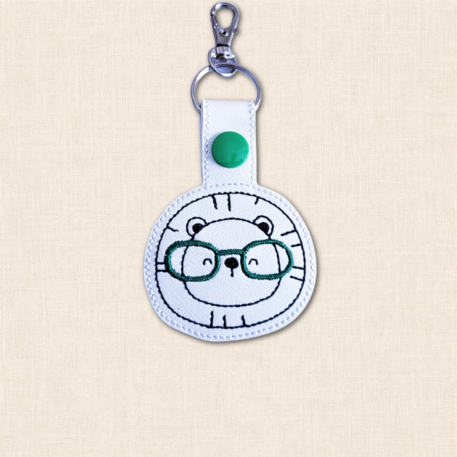 Kawaii Lion Keyring - Embroidered Animal Bag Charm with Glasses