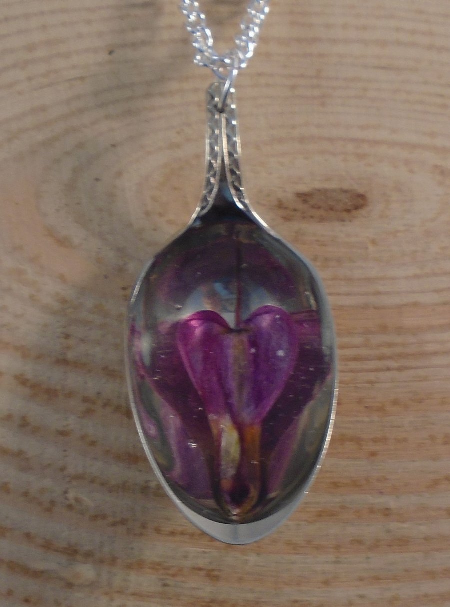Upcycled Silver Plated Spoon Necklace with Bleeding Heart Flower SPN042002
