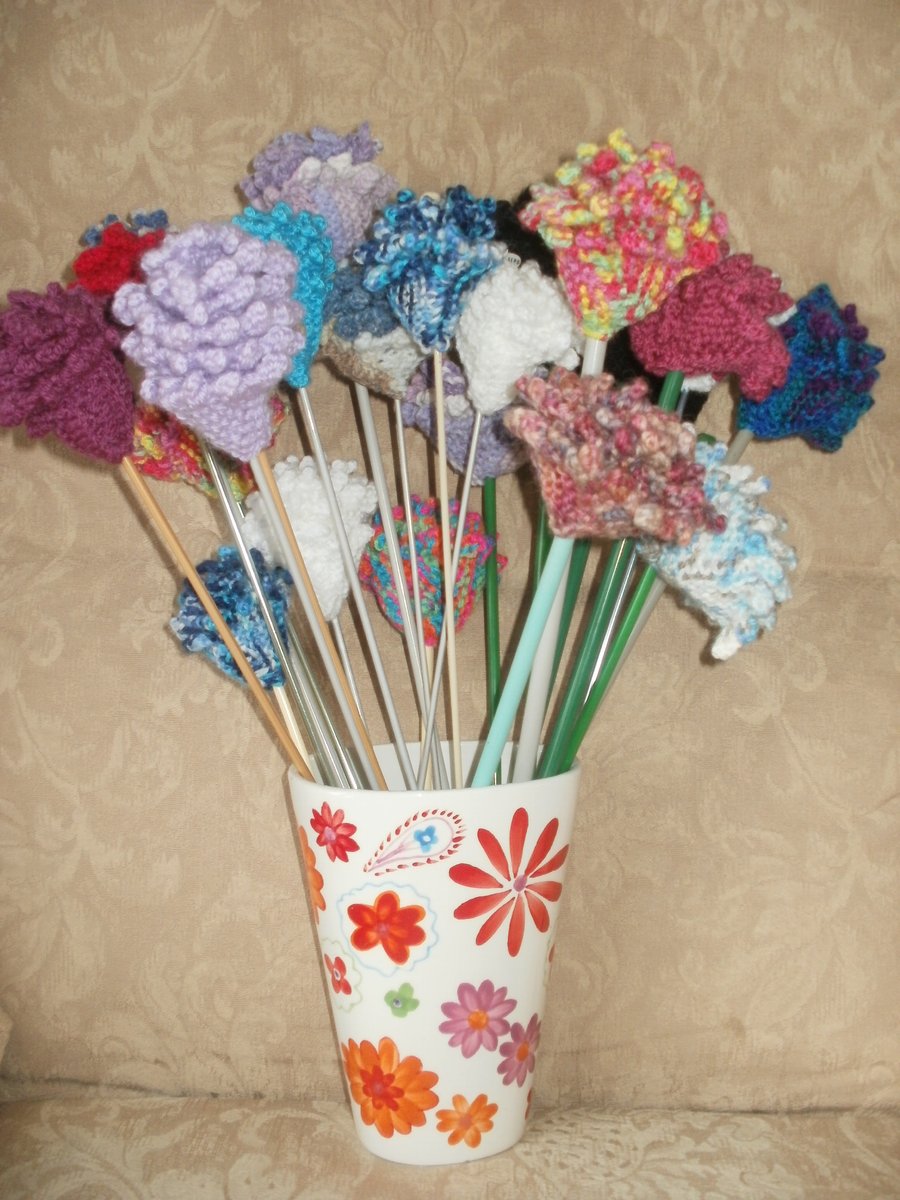 Hand knit flowers