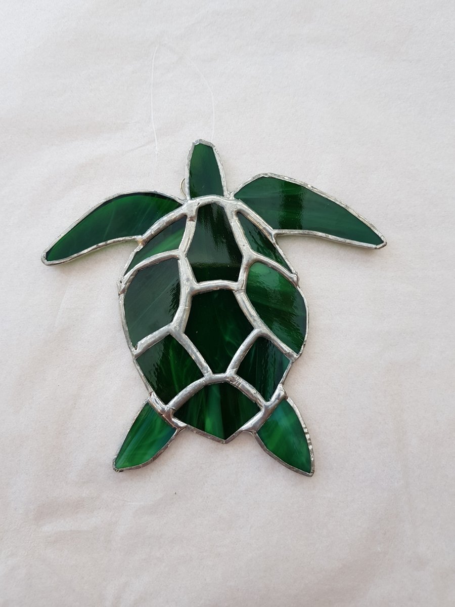 417 Stained Glass Turtle - handmade hanging decoration.