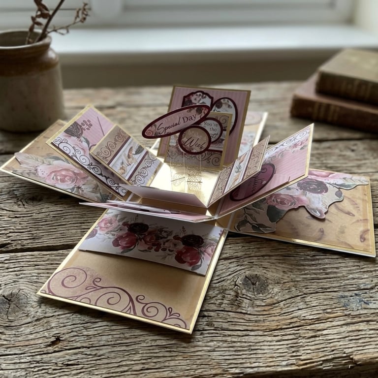 Triple-Layer Floral Exploding Box Card. Luxury 3D Birthday Keepsake. Pop Up Card