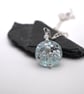 blue and silver glitter lampwork glass flower pendant necklace