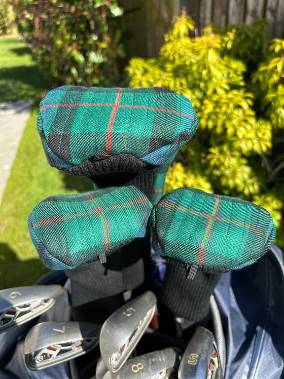 Green and Blue Tartan Golf Club Covers - Fairway Woods