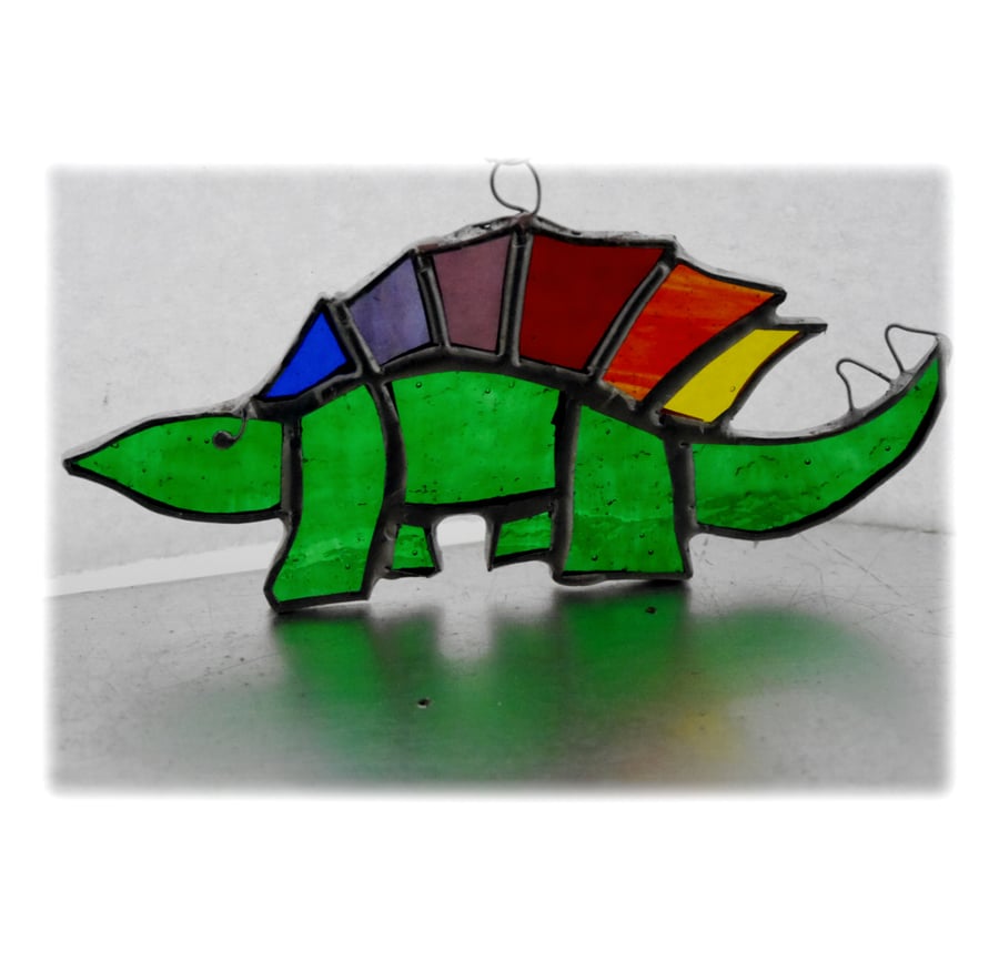 Dinosaur Suncatcher Stained Glass Stegosaurus Green 028