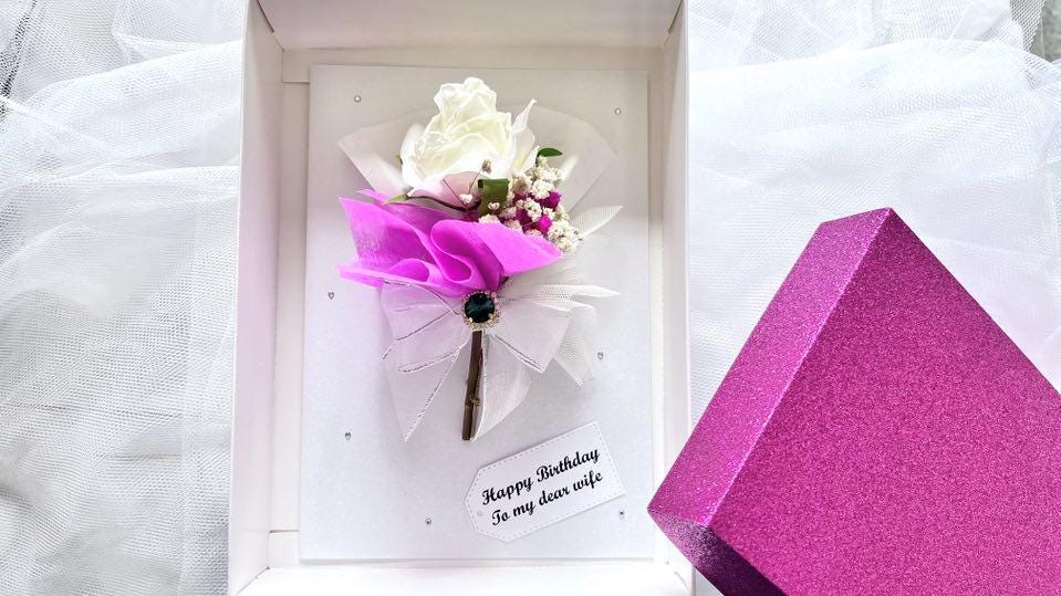 Personalized Dried Flower Birthday Card: 3D Bouquet Card C715