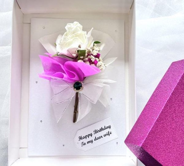Personalized Dried Flower Birthday Card: 3D Bouquet Card C715