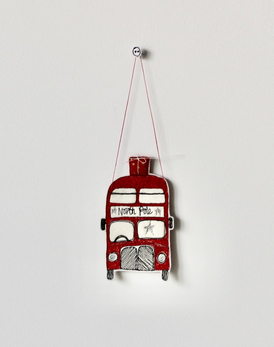 Special Order for Sophie - North Pole Red Bus - Hanging Decoration