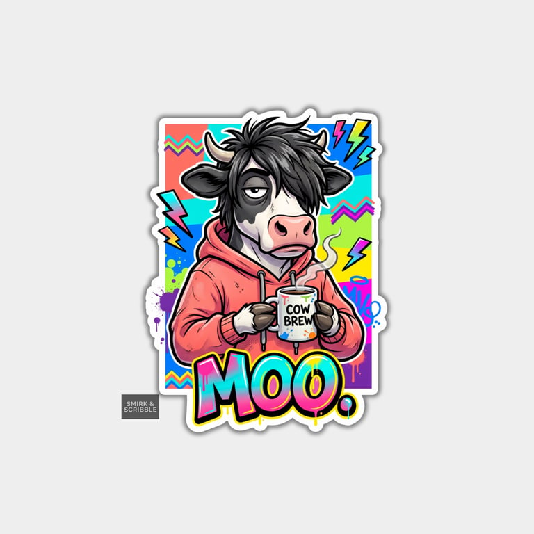 Funny Die Cut Vinyl Sticker - Grumpy Cow In Hoodie
