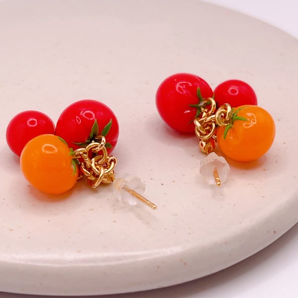 Cute tomato earrings for her, dangle jewelry for plant lovers, quirky style gift