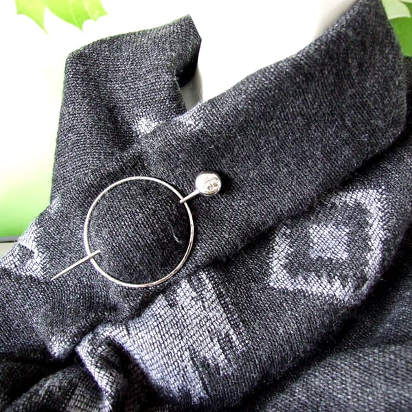 Shawl Pin, Silver Pebble Topped Pin for Scarf, Shawl, Cardi or Wrap