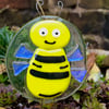 Cute glass bee has dichroic glass sparkly wings garden or plant pot decoration 