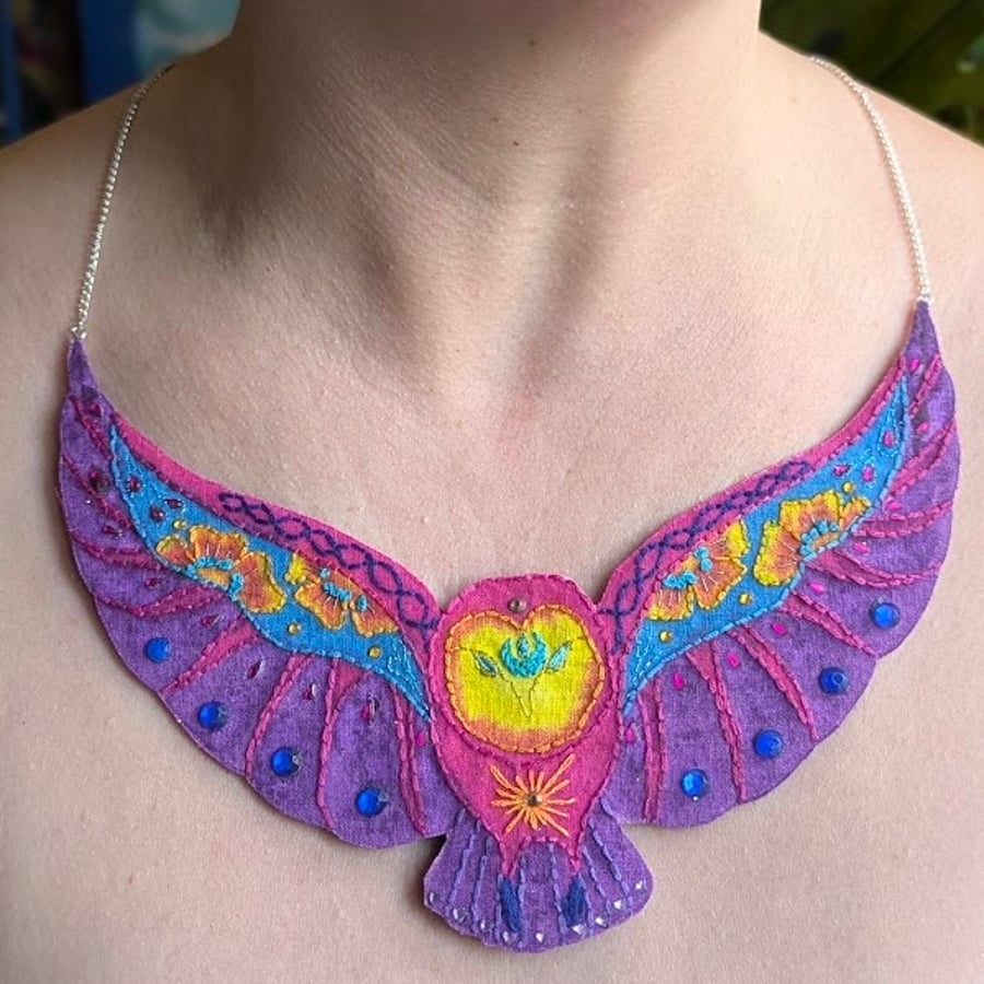 The Midnight Owl – Handmade Textile Statement Necklace