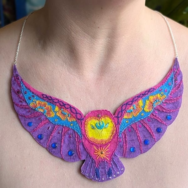 The Midnight Owl – Handmade Textile Statement Necklace