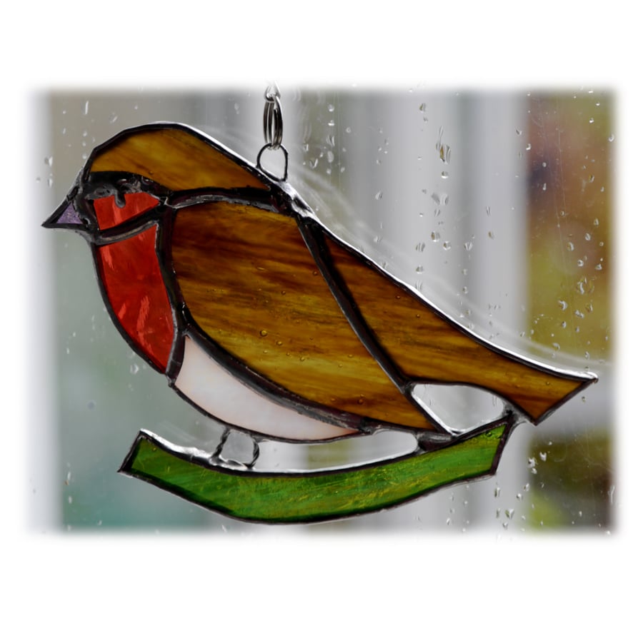 Robin Suncatcher Stained Glass British Bird Handmade  005 Left