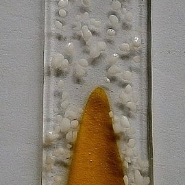 Fused glass Chrstmas snowy tree decoration - Yellow