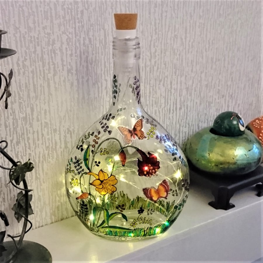 Lily Garden - Handpainted Bottle Light