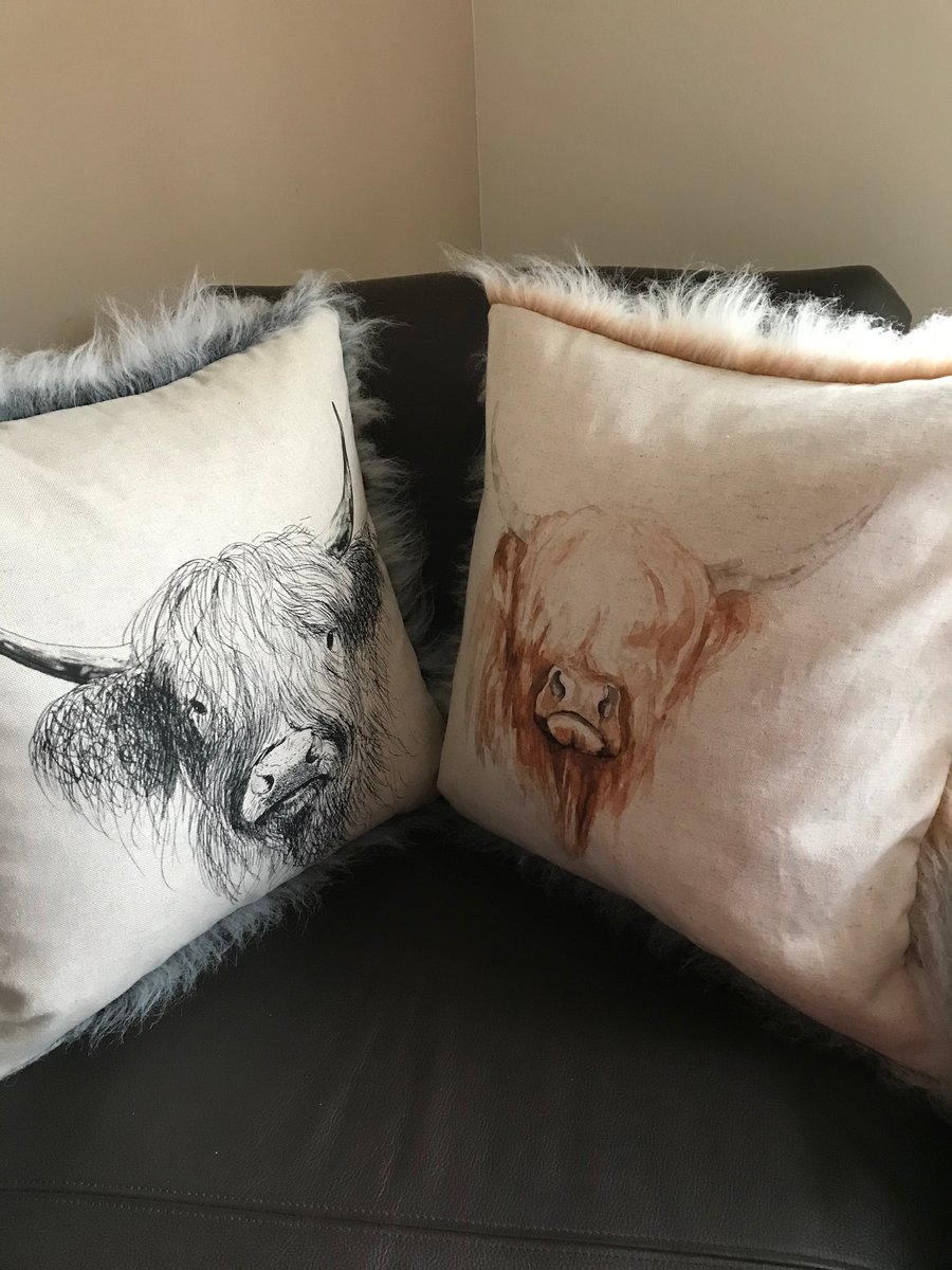 High Land Cow print faux fur cushions with Duck Feather square Pad 