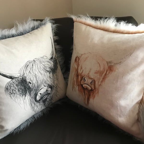 High Land Cow print faux fur cushions with Duck Feather square Pad 