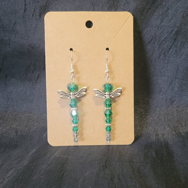 S925 Sterling Silver Earrings - Green Dragonflies