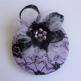 Lavender Lilac & Black Lace Retro Mini Cocktail Percher Hat Fascinator Wedding