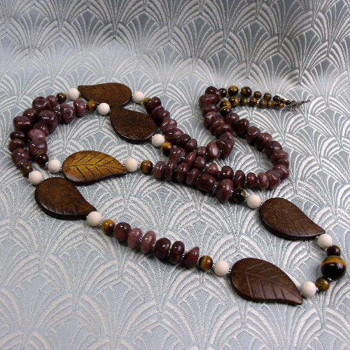 Long Brown Necklace, Long Chunky Necklace, Semi-Precious Bead Necklace CC35