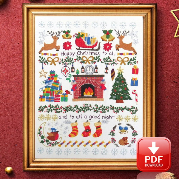 Night Before Christmas Stitch Hand Embroidery PDF Pattern