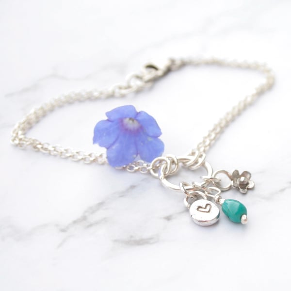 Turquoise and silver charm bracelet, dainty silver bracelet, December birthstone