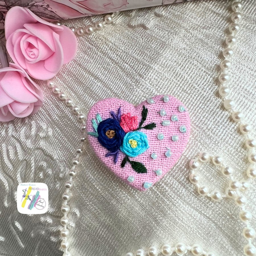 Hand Embroidered Brooch, floral design brooch, Valentine s Day gift , gift for h