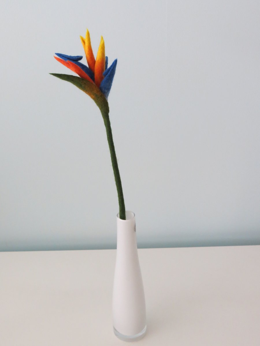 Merino Wool Needle Felted 'Bird of Paradise' Single Stem Flower